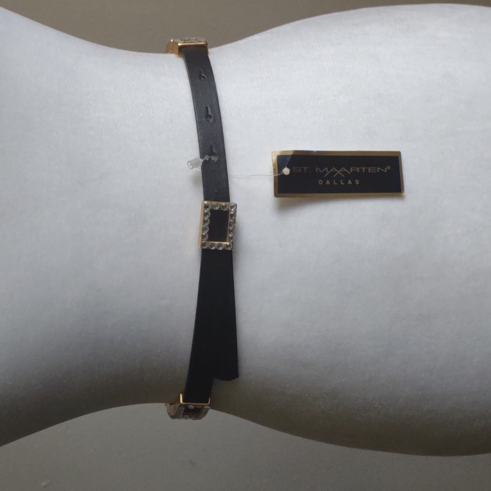 St Maarten of Dallas vintage black leather rhinestone belt. Size S Made in‎ USA